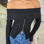 Elegant Off-Shoulder Ribbed Knit Top