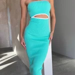 Elegant Strapless Ribbed Midi Dress